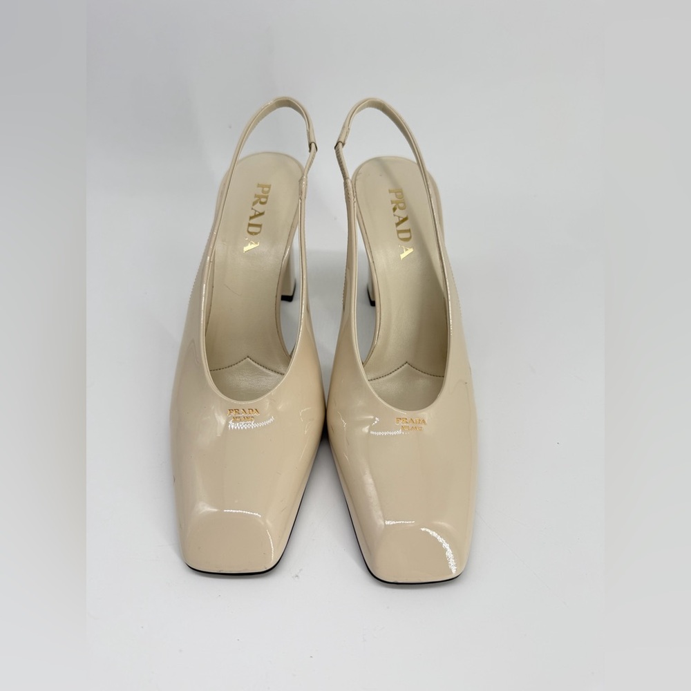 PRADA Ivory Patent Leather Slingback Pumps Size 39.5 - Picture 3 of 10